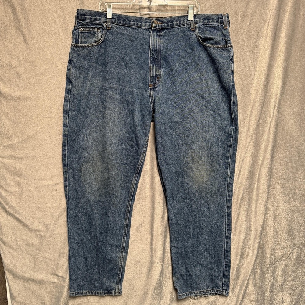 Members Mark Jeans Mens 44x30 Blue Denim Relaxed Fit Distressed Hem Casual
